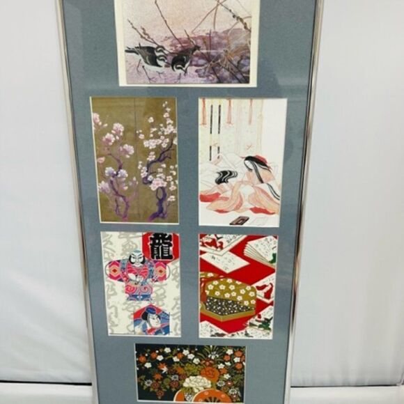 6 Japanese Art Postcards Framed Yakko Dako Kite Birds Excellent - Professionally - Picture 1 of 5